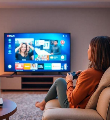 Pessoa assistindo TV em uma interface inteligente